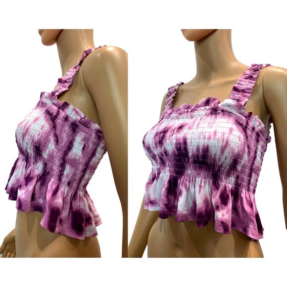 BCBG Generation Purple Tie Dye Smocked Tube Top Crop Top | XXS - Picture 8 of 8